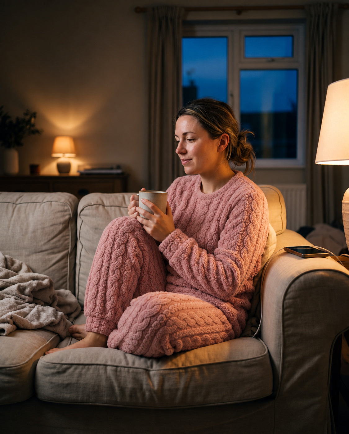 Frau im ThePJama Kuschelset am Abend